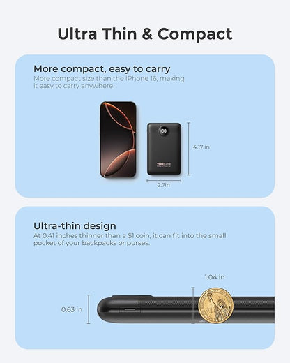 VEEKTOMX Mini Portable Charger 10000mAh, 22.5W Fast-Charging Portable Power Bank Ultra Slim & Lightweight 3 Output Ports Travel Battery Pack Compatible with iPhone/Samsung/One Plus, Travel Must-Have