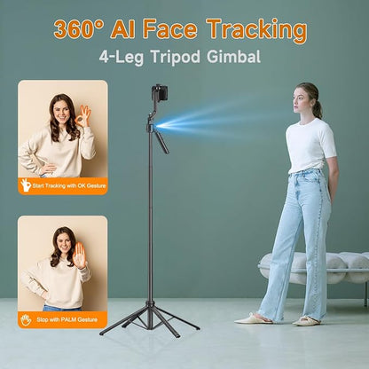 AI Face Tracking Tripod with Remote 360° Auto Rotation Selfie Stick Tripod for iPhone Extendable to 65" 1/4" Screw Phone Mount for iPhone Android TikTok Streaming Travel