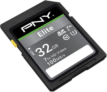 PNY 32GB Elite Class 10 U1 V10 SDHC Flash Memory Card - 100MB/s, Class 10, U1, V10, Full HD, UHS-I, Full Size SD (Pack of 1)