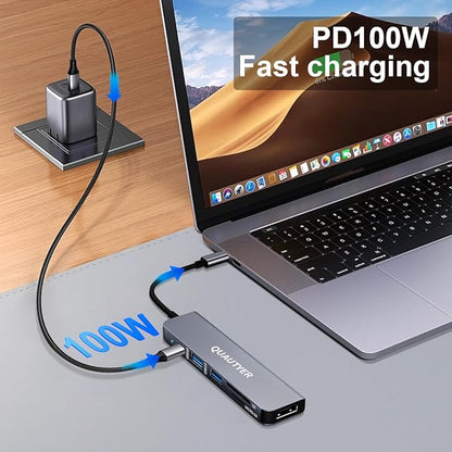 USB C Hub Multiport Adapter Dongle for MacBook Air 6 in 1 USB C to HDMI Multiport Adapter with 4K HDMI, 100W PD, USB 3.0, SD/TF Card Reader MacBook hdmi Adapter for MacBook Air/Pro, iPad, Dell XPS