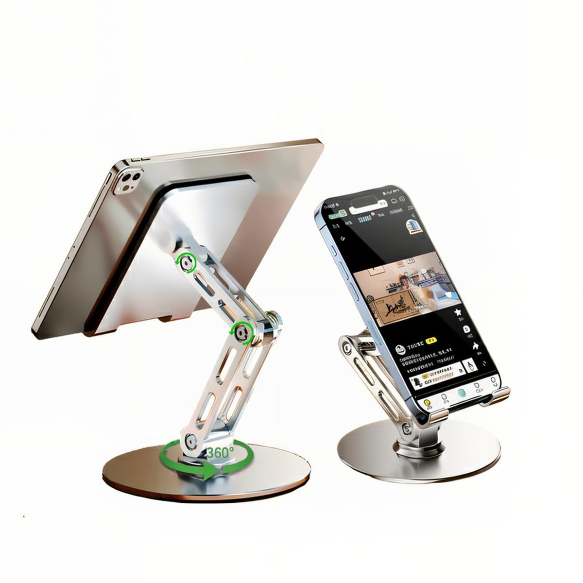 Adjustable Phone Stand for Desk,for 4.7-9.7 Inch Devices,360° Rotating Aluminum Alloy,Silver Compatible with ipad Tablet Kindle TAB Surface Cell Phone Stand Holder