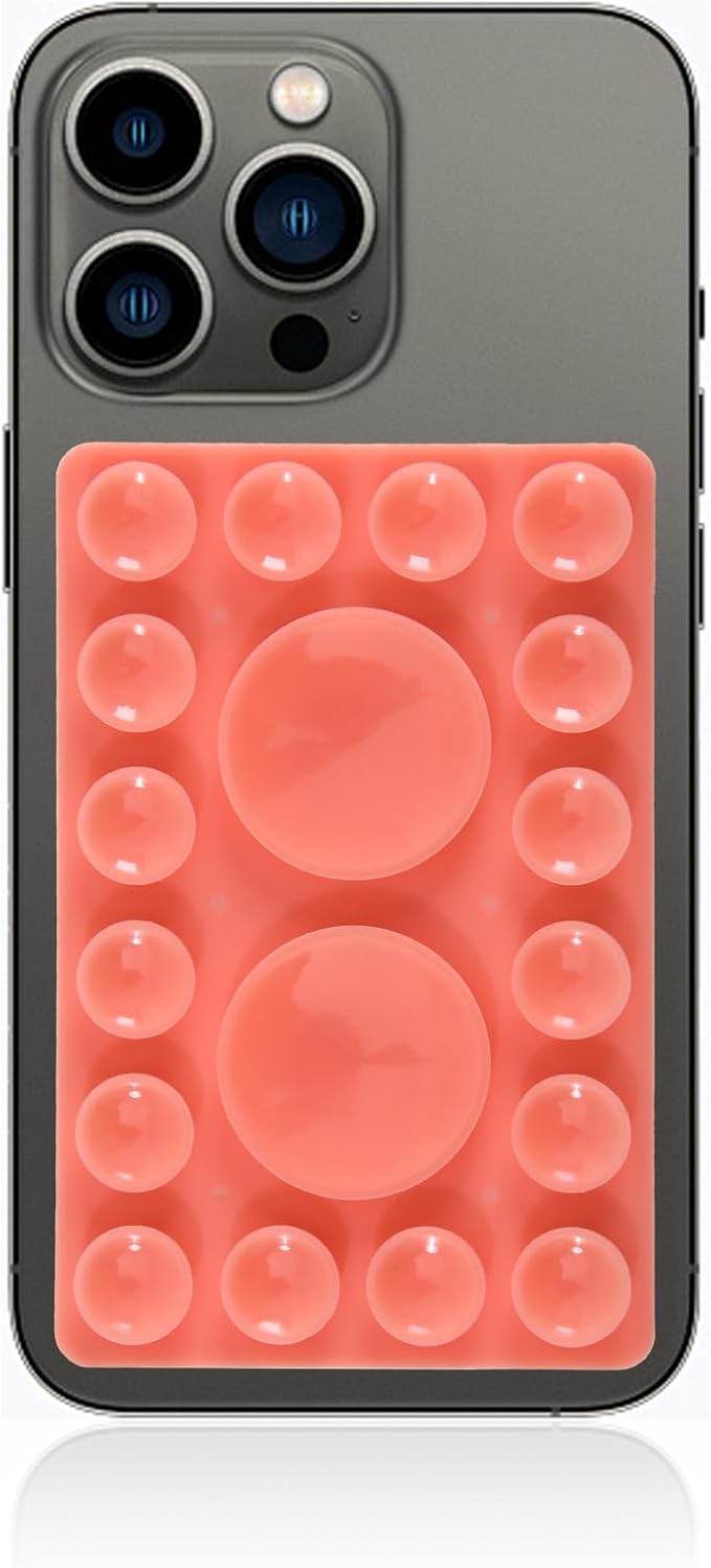 ZYCCER Double Sided Silicone Suction Phone Holder Mount,Compatible with iPhone and Android Cases Hands-Free Mirror Shower Phone Mount Strong Grip Holder (Red, Single Sided 1PCS)