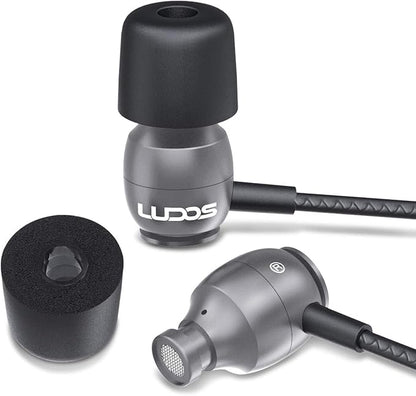 LUDOS Clamor Wired Earbuds in-Ear Headphones, 5 Years Warranty, Earphones with Microphone, Noise Isolating Ear Buds, Memory Foam for iPhone, Samsung, School Students, Kids, Women, Small Ears - Grey