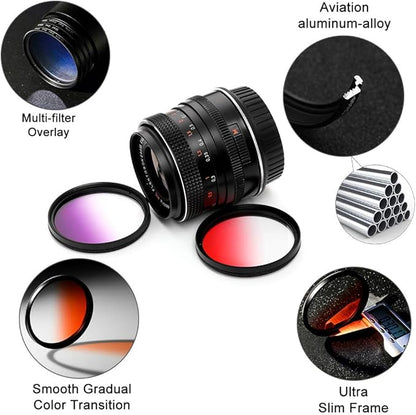 52mm Graduated Color Filters Kit 9 Pieces Gradual Colour Lens Filter Kit Set Accessory for Canon Nikon Sony Pentax Olympus Fuji DSLR Camera + Lens Filter Pouch +Lens Cleaning Cloth