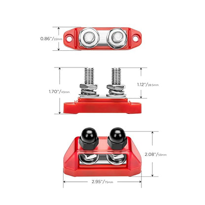 Recoil S2P-38 Bus Bar 250A Power Distribution Block Busbar Dual 3/8” Studs Terminal for Boat Automotive Solar System