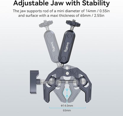 SMALLRIG Camera Mount Clamp, Ballhead Magic Arm and Adapter for Gopro, Camera Monitor Mount with 1/4"-20, 3/8"-16 Threaded Holes, Super Clamp for Gopro/DSLR/Stabilizer