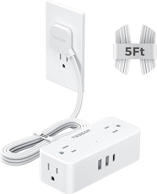 TESSAN Extension Cord 5 FT, Power Strip with 900J Surge Protection, White