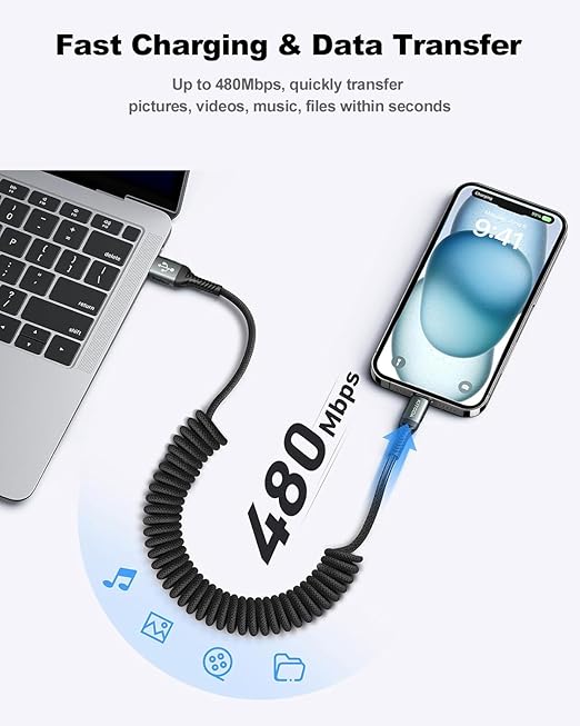 USB C Cable 3FT, 2Pack Coiled Braided USB A to Type C Charger Cable for Car 66W Fast Charging Cord Compatible with iPhone 16 15, iPad, Samsung Galaxy, Google Pixel, Moto, TCL, LG Phones and More