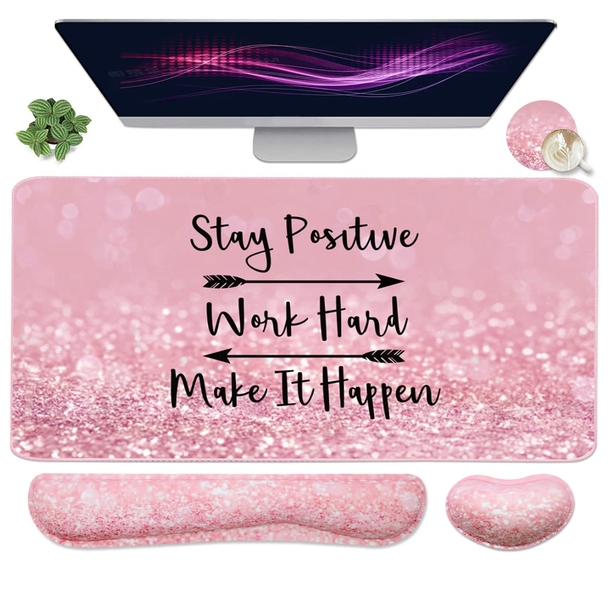 Topographic Large Mouse Pad and Keyboard Wrist Rest, Desk Pad for Keyboard and Mouse, 4-in-1 Large Gaming Mouse Pad with Wrist Support, Non-Slip Desk Mat for Home Office Study Game-Topographic Contour