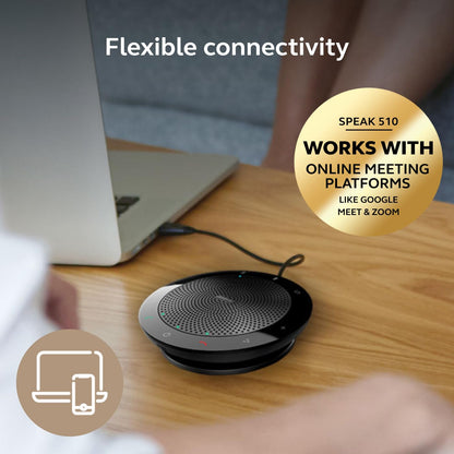 Jabra Speak 510 (2025 Edition) Portable, USB or Wireless Bluetooth Speaker Meetings and Calls with Crystal-Clear Sound, Works with Microsoft Teams, Black