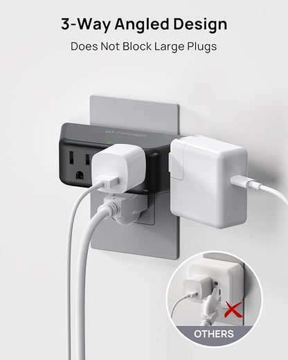 TROND Outlet Extender Surge Protector 2 Pack - Multi Plug Wall Outlet with 4 Grounded Sockets, Angled Wall Plug Splitter, 900J, Multiple Adapter for Home Office Travel Dorm Room, Black