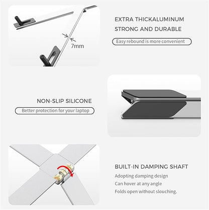 Junfire Foldable Laptop Stand for 17.3 inch, Aluminum Stable Ergonomic Laptop Riser with 6-Levels Height Adjustment, Fits with MacBook Air, MacBook Pro, HP, Dell, Lenovo (Up to 17.3'')-Sliver