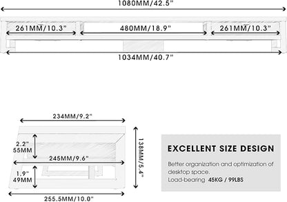 Fenge Dual Monitor Stand, Monitor Riser with Drawer, 42.5 Inch Large Computer Monitor Stand for 2 Monitors, 2 Tier Wooden Desk Shelf for Top of Desk