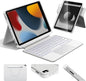 HOU Combo Keyboard Case for iPad 9th Generation (10.2", 2021)/8th Gen/7th Gen/iPad Air 3/Pro 10.5 2017 Multi-Touch Trackpad,7 Color Backlight,Rotatable & Detachable,Portrait/Landscape Modes,White