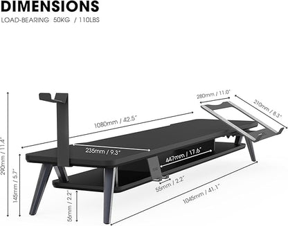 Fenge Dual Monitor Stand, Monitor Riser for 2 Monitors with Adjustable Laptop Riser , 42.5 Inch Desk Shelf for Top of Desk with Phone Holder& Headphone Stand