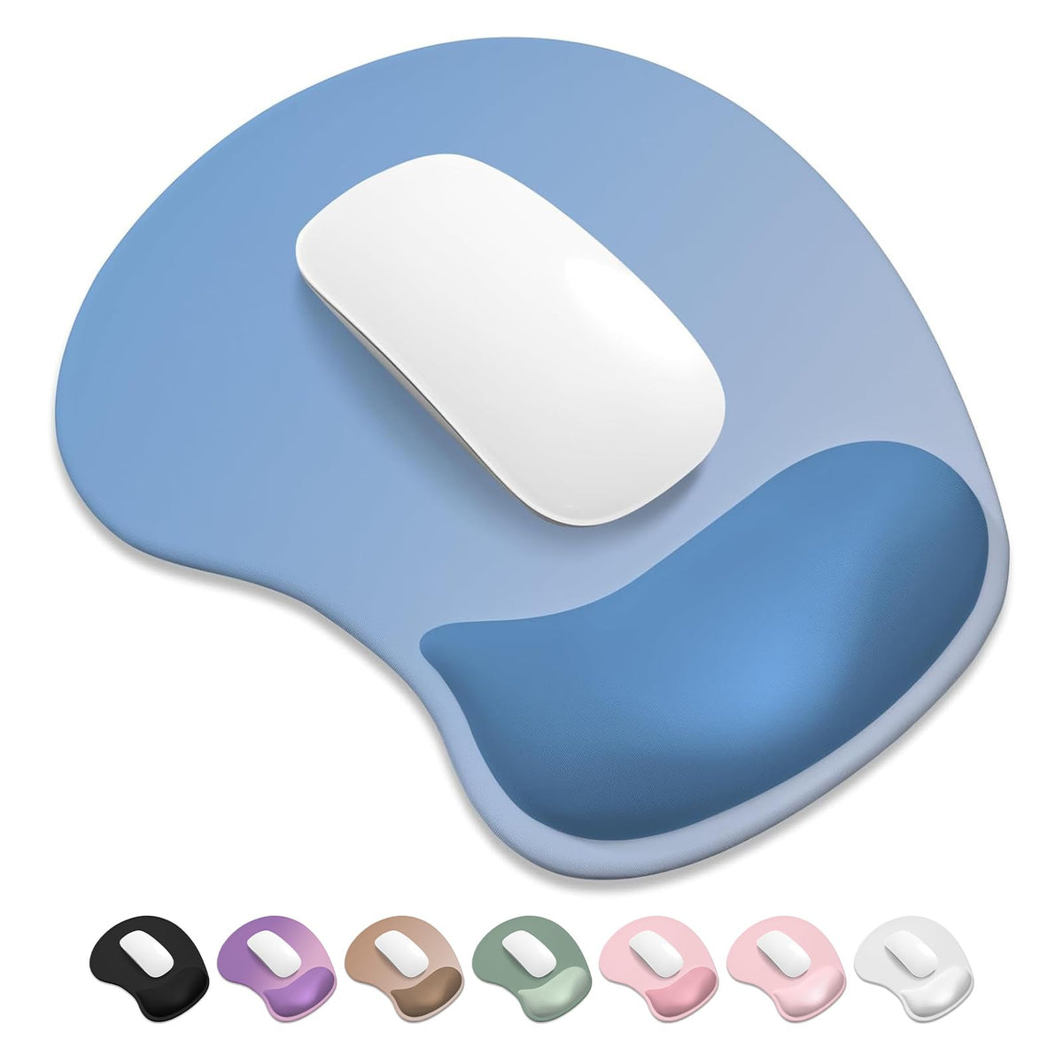 ITNRSIIET Ergonomic Mouse Pad, Cushioned Gel Wrist Rest, Non-Slip Base, Smooth Surface, Cute Multi-Color, 9.5 x 8.2 in, White