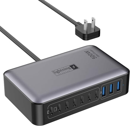 500W USB C Charger Block, 10-Port Charging Station, GaN PD 140W Type C Fast Charger Hub for MacBook Pro/Air, DELL, iPad, iPhone, Samsung Galaxy, Low Profile Flat Plug