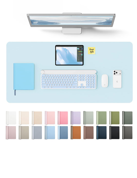 YSAGi Leather Desk Protector, Office Mat, Large Mouse Mat, Non-Slip PU Leather Blotter, Laptop Desk Pad, Waterproof Writing Pad for Office and Home (White, 35.4" x 17")