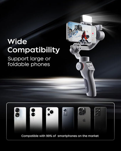 FUNSNAP Capture5 Gimbal Stabilizer for Smartphone, Magnetic AI Tracker Fill Light Remote Control 500g Payload, 3-Axis Phone Gimbal for Android & iPhone 16 15 Pro Max for Video Recording