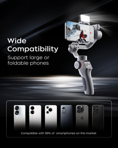 FUNSNAP Capture5 Gimbal Stabilizer for Smartphone, Magnetic AI Tracker Fill Light Remote Control 500g Payload, 3-Axis Phone Gimbal for Android & iPhone 16 15 Pro Max for Video Recording（Gray）