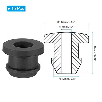 PATIKIL 10mm / 3/8 Inch Drill Hole,1/4 Inch ID Rubber Grommets, 15Pcs Top Hat Grommet for Wiring Eyelet Ring Gasket Automotive Firewall Cable Hole Plugs Wires Protection, Black
