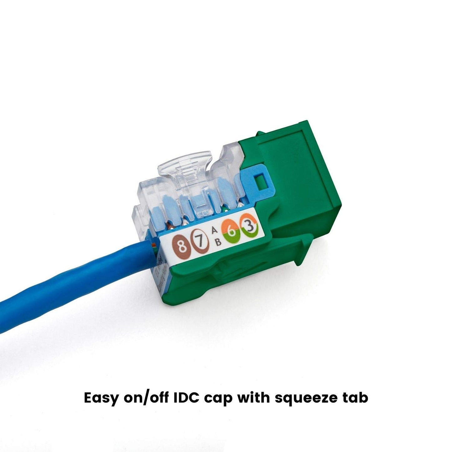 TRUE CABLE Cat5e Keystone Jack, Unshielded (UTP), 90 Degree Punch-Down, PoE++ (4PPoE) 100W, UL Listed, ETL Verified, ANSI/TIA Certified, Modular RJ45 Female, Green, 24 Pack