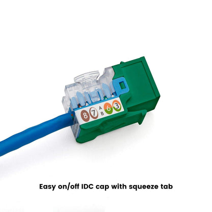 TRUE CABLE Cat5e Keystone Jack, Unshielded (UTP), 90 Degree Punch-Down, PoE++ (4PPoE) 100W, UL Listed, ETL Verified, ANSI/TIA Certified, Modular RJ45 Female, Green, 24 Pack