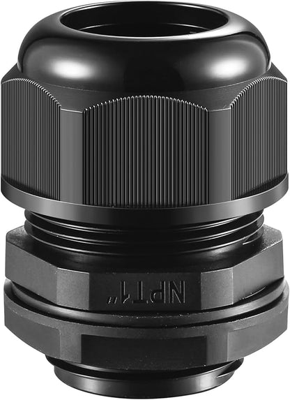 10 PCS 1"(17-25mm) NPT Nylon Cable Gland Joints with Gaskets, IP68 Adjustable Lock Nut Strain Relief Cord Grip Waterproof Cable Glands - UL Listed and RoHS Compliant