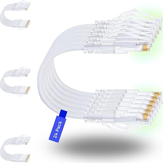 Rapink Patch Cables Cat6/ Cat6a 10ft (24 Pack) Slim, Cat6a Ethernet Patch Cable 10G Support, Snagless Cat 6 Patch Cable for Patch Panel to Switch, Flexiable Cat6 Ethernet Cable White (24PC6AW-10)