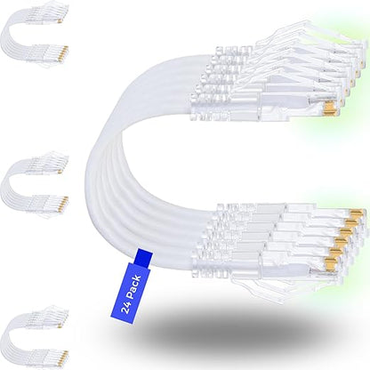 Rapink Patch Cables Cat6/ Cat6a 10ft (24 Pack) Slim, Cat6a Ethernet Patch Cable 10G Support, Snagless Cat 6 Patch Cable for Patch Panel to Switch, Flexiable Cat6 Ethernet Cable White (24PC6AW-10)