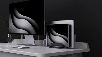 Dual Aluminum Vertical Laptop Stand Organizer, Sturdy Notebook Computer Holder Stand Compatible with New Liquid Retina XDR Apple MacBook Air/Pro, Mac mini and iPad Pro - Black
