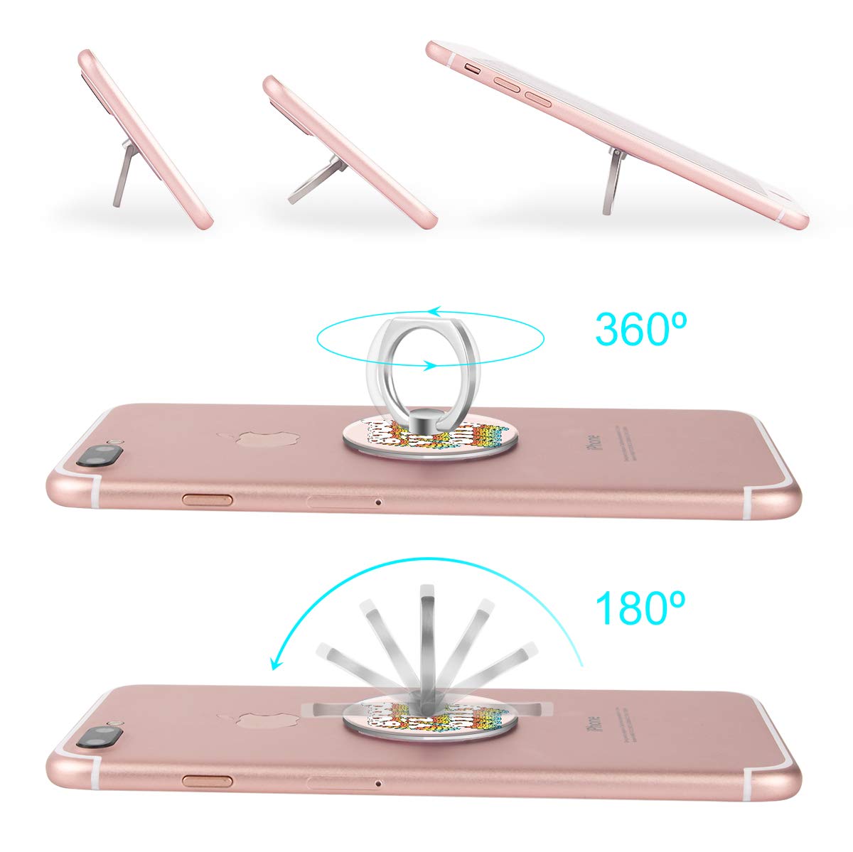 Bonoma Phone Ring Holder, 3 Pack Good Vibes Only Universal Finger Ring Stand Grip Kickstand Compatible with Smartphones and Tablets