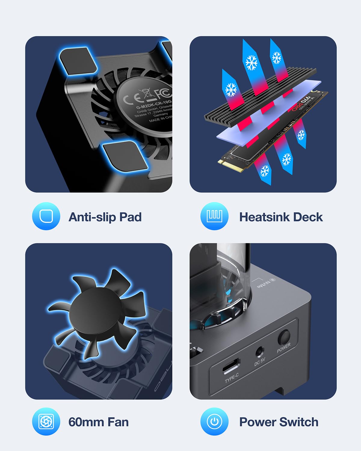 GRAUGEAR NVMe M.2 SSD Duplicator Dual-Bay Offline Clone Tool-Free, 20Gbps USB C to M.2 SSD Drive Cloner Docking Station Adapter Enclosure for M2 SSD Hard Drives M-Key