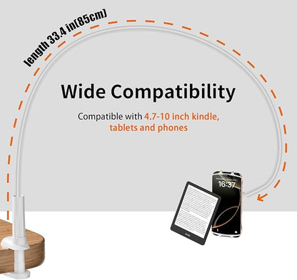 Gooseneck Kindle Holder for Reading in Bed - [Anti-Slip] Phone Holder for Bed, Kindle Paperwhite Stand Accessories, Overhead Cell Phone Clamp Mount for Desk, for Tablets 4-10 inches