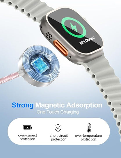 2 Pack Charging Cable for Apple Watch Charger/Samsung/iPhone Charger,Car/Office/Camping/Travel Essentials,Type C Cable Cord for iWatch Ultra/10-2/iPhone 16-11/Samsung S25-S20,iPad,airPods-Pink
