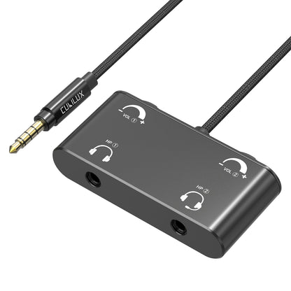 Cubilux Headphone Splitter with Volume Control, 3.5mm Dual Earphones Connector, 1/8 Double Audio Jack Adapter for 2 People, Music Share Adapter for Plane, Train Travel