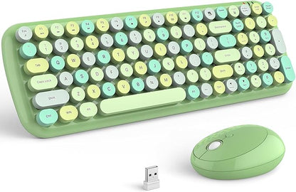 KNOWSQT Wireless Keyboard and Mouse Combo, Light Green 100 Keys 2.4 GHz Round Keycap Typewriter Keyboards, USB Receiver Plug and Play, for Windows, PC, Laptop, Mac, Desktop