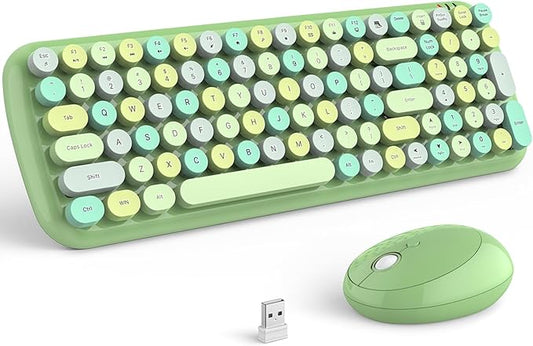 KNOWSQT Wireless Keyboard and Mouse Combo, Light Green 100 Keys 2.4 GHz Round Keycap Typewriter Keyboards, USB Receiver Plug and Play, for Windows, PC, Laptop, Mac, Desktop