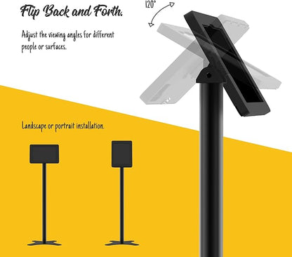 Tablet Kiosk Floor Stand, Anti-Theft, Rotate Lockable Metal Tablet Enclosure+Aluminum Pole+Metal Base, Compatible with 10.9" iPad 10th, Pro 11" 1 2 3 4, Air 4 5, Air 11", iPad 11"(A16)