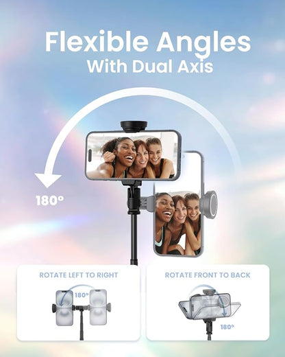 KraftGeek Automatic Tripod for iPhone, 66" Phone Tripod Selfie Stick for Cell Phone, Tripod Stand with Remote for Video Recording, Black