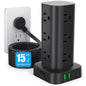 Power Strip Tower with Multiple Outlets, Flat Plug Surge Protector Tower Extension Cord with 12 AC Outlets 4 USB Ports (2 USB C), 15FT Cord Power Tower Surge Protector for Home Office Dorm Room, Black