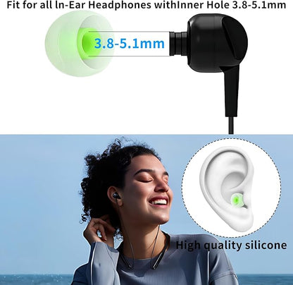 Earbud Tips Soft Anti Slip Washable Reusable Silicone Fit Most In-Ear Earbuds (Inner Hole 3.8mm-5.1mm) 18pcs S M L
