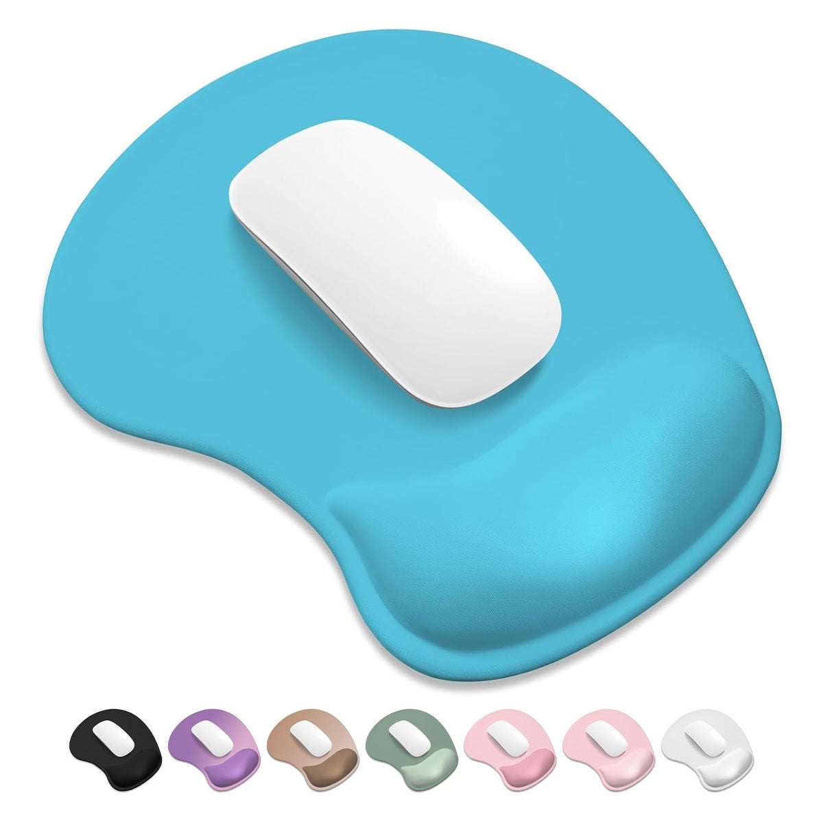 ITNRSIIET Ergonomic Mouse Pad, Cushioned Gel Wrist Rest, Non-Slip Base, Smooth Surface, Cute Multi-Color, 9.5 x 8.2 in, White