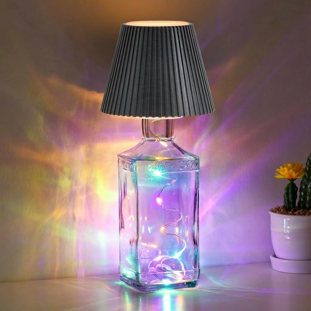 WILIT Wireless Bottle Lamp for Liquor Bottles, 3-Level Brightness LED Night Lights, Wine Lamp for Home Decor, Unique Table Lamp with RGB Lights, Rechargeable Bottle Lights for Bedroom, Black