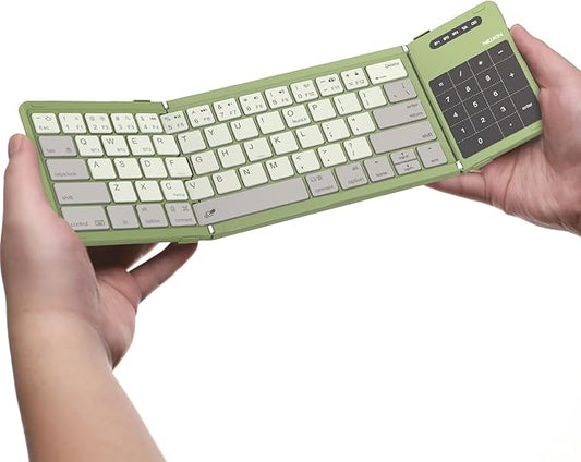 Nillkin Bluetooth 5.0 Foldable Keyboard with Trackpad & Numpad, Full-Size Travel Portable Keyboard for iPad Tablet Laptop PC Smartphone Windows iOS Android, Triple Device Pairing, Green