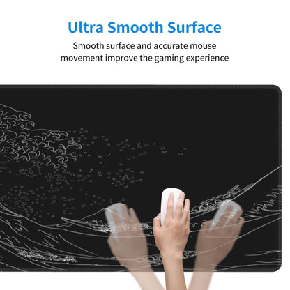 Japanese Sea Wave Large Mouse Pad, Anime Black Gaming, Extended Kanagawa Mat Desk Pad, 3mm Thick Long Non-Slip Rubber Base Mice Pad, 31.5 X 11.8 Inch