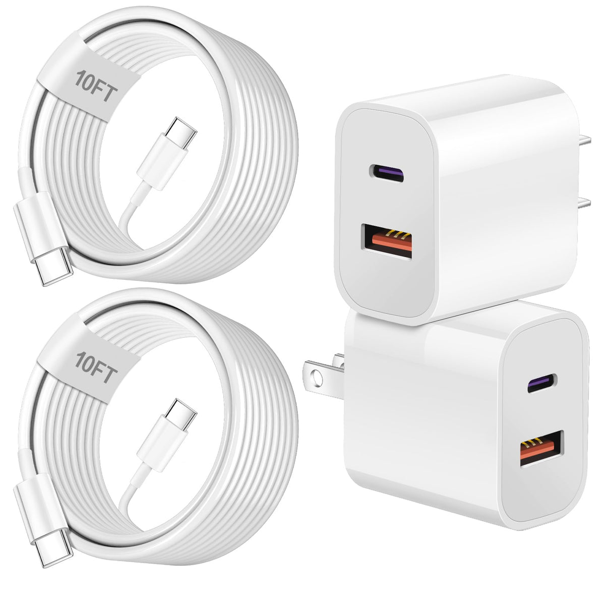 USB C Charger for iPhone 15,4-Port Fast iPhone 15 Wall Charger Block,2Pack 40W Multiport Quick USB C Wall Charger Plug Adapter,10FT USB C to C Cable for iPhone 15/15 Pro/15 ProMax/15 Plus,iPad Pro/Air