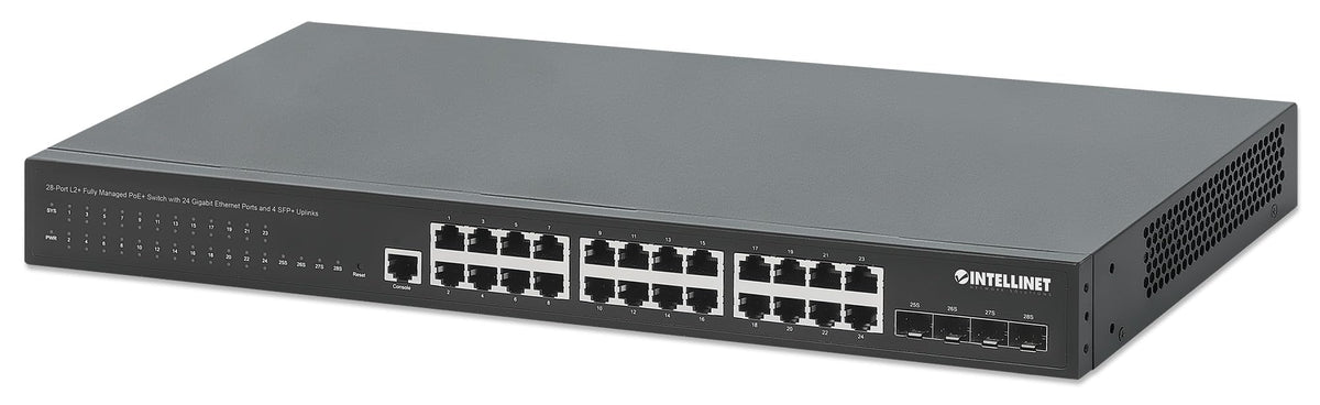 Intellinet 28-Port Managed Gigabit PoE+ Switch, 370W, 4 10G SFP+ Slots