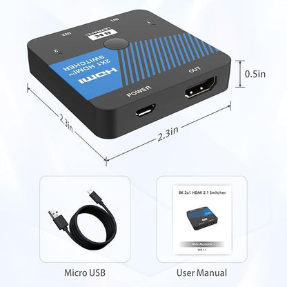 8K HDMI Switch 2 in 1 Out 4K@120Hz HDMI Switcher Support HDR10+, Dolby Vision, VRR, ALLM