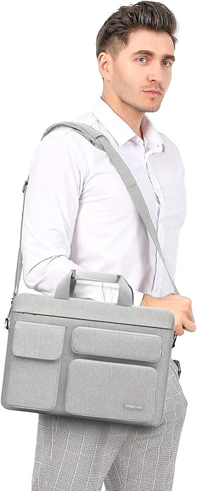 MOSISO Laptop Shoulder Bag, Computer Bag with 2 Raised&1 Flapover&1 Horizontal Pocket&Handle&Belt